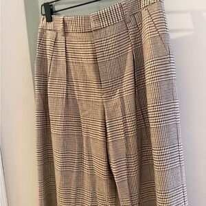 Alice + Olivia Plaid Wide-Leg Trousers in Tan and Black
